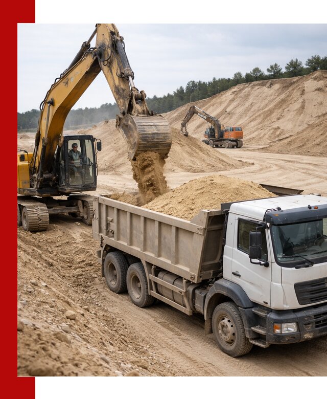 Доставка карьерного песка с самосвалами и разгрузкой в Мирном