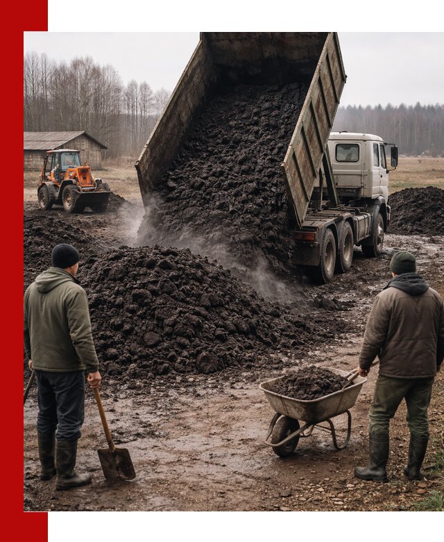Доставка низинного торфа с разгрузкой и доставкой в Мирном