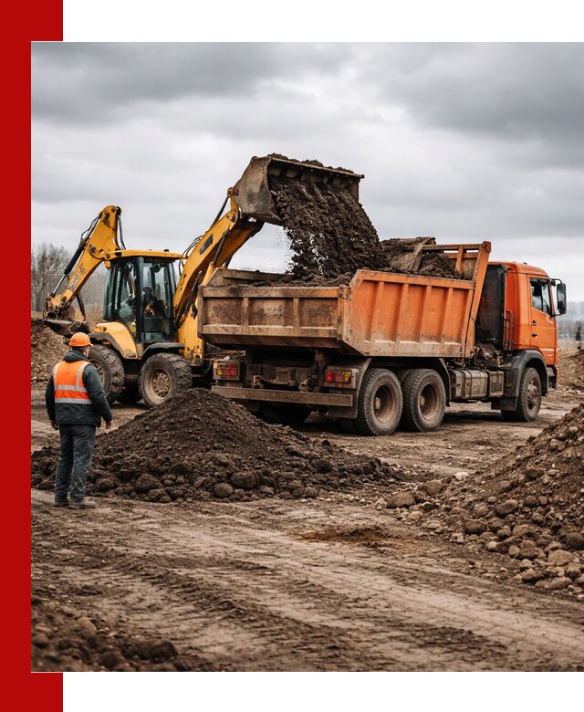 Вывоз грунта и строительного мусора в Мирном грузовыми самосвалами