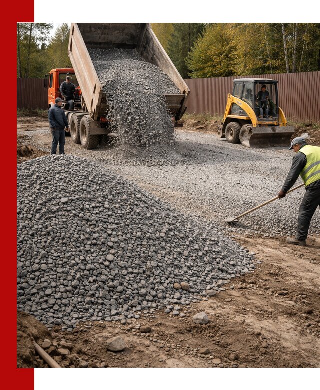 Отсыпка участка щебнем с доставкой и уплотнением в Мирном