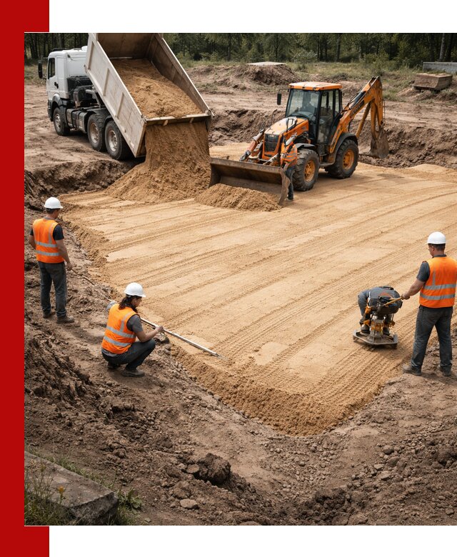 Устройство песчаной подушки для фундаментов и дорог в Мирном